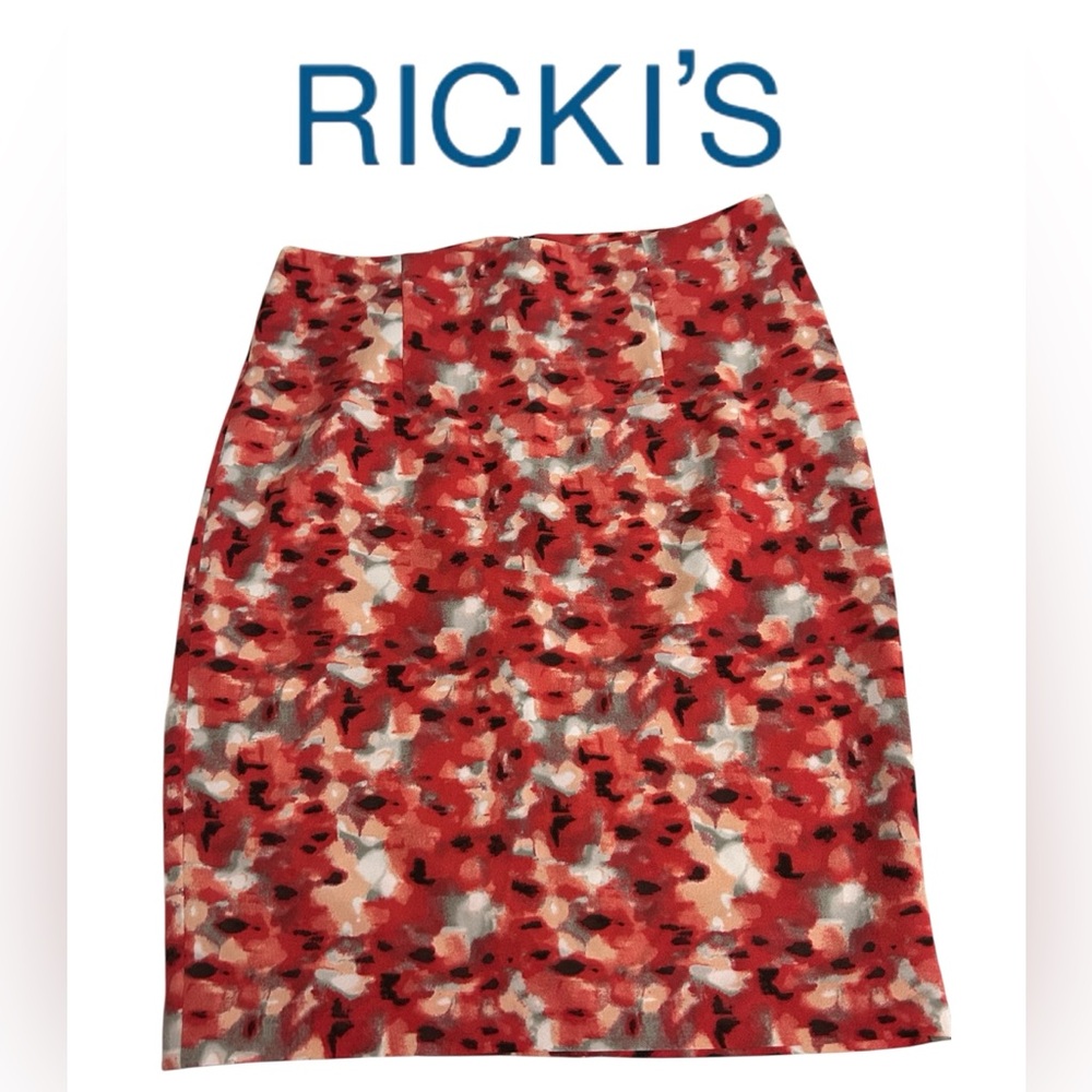 ABSTRACT FLORAL PENCIL SKIRT RICKI’S WOMENS RED NEW